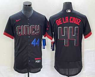 Mens Cincinnati Reds #44 Elly De La Cruz Number Black 2023 City Connect Flex Base Stitched Baseball Jersey1